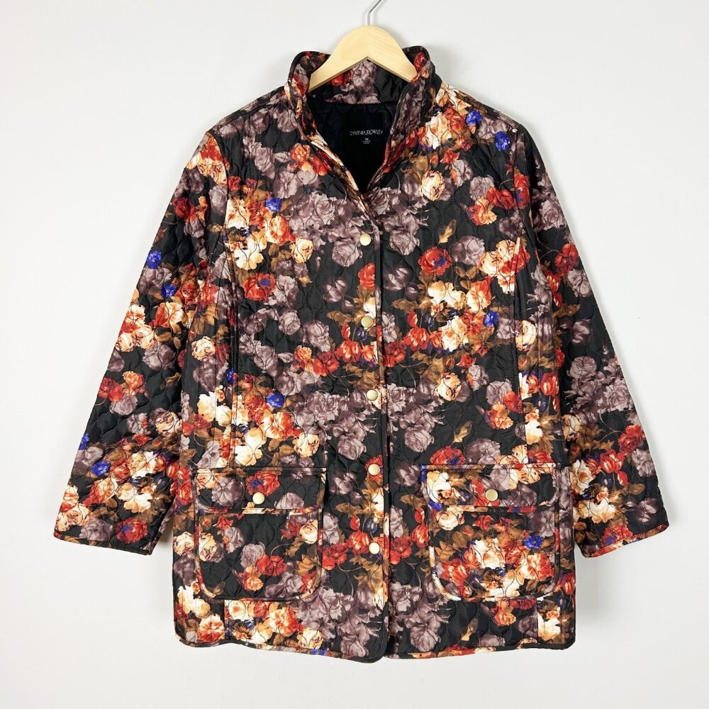 Cynthia Rowley Quilted Jacket Floral Snap Front Boho Classic Size 1X Women's